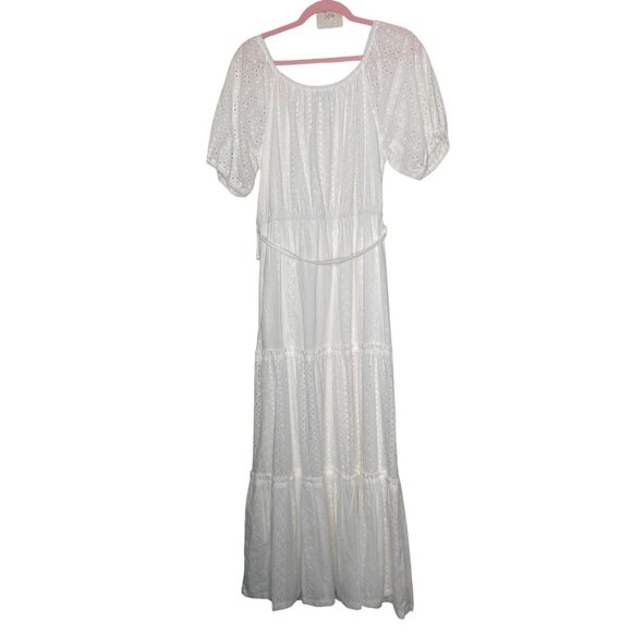 NEW Draper James‎ Maxi Dress Womens Size L White Eyelet Tiered Puff Sleeves - Picture 4 of 13